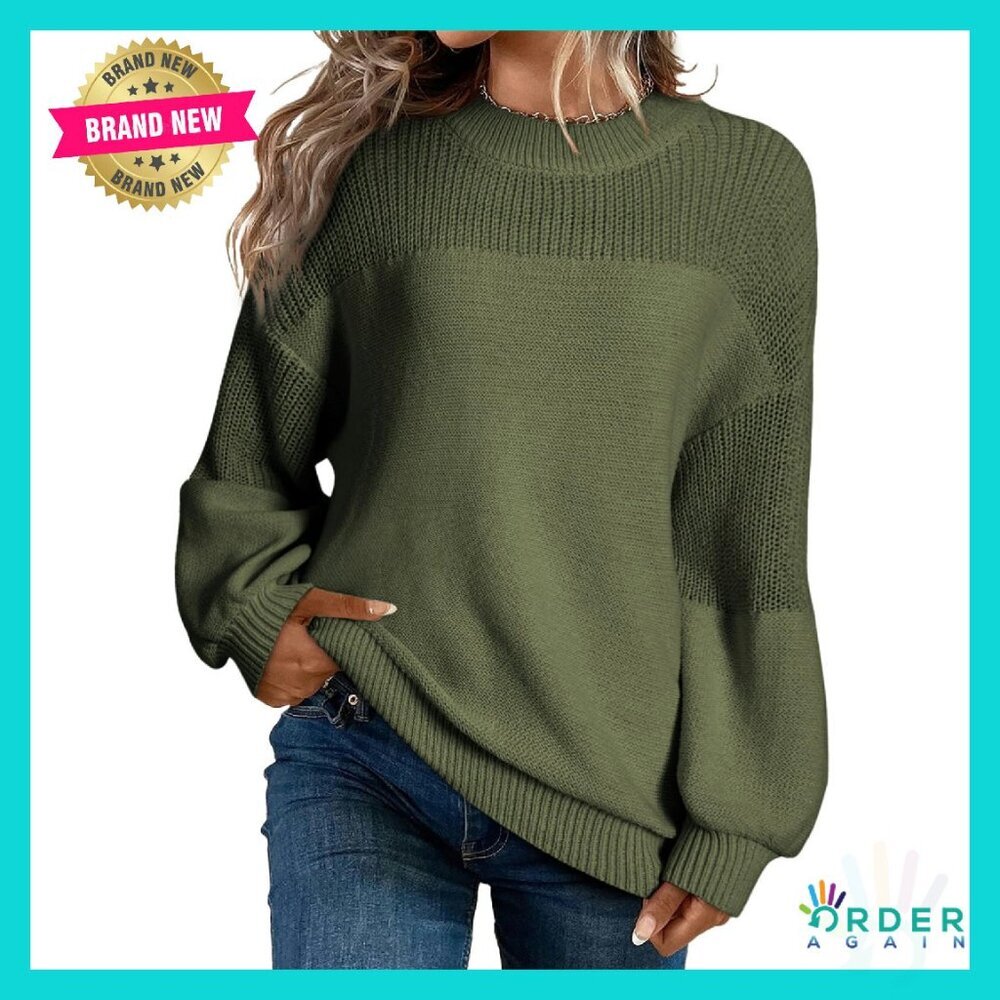 Loose Fit Knit Pullover Sweater Long Sleeve Crewneck Casual Chic Minimal